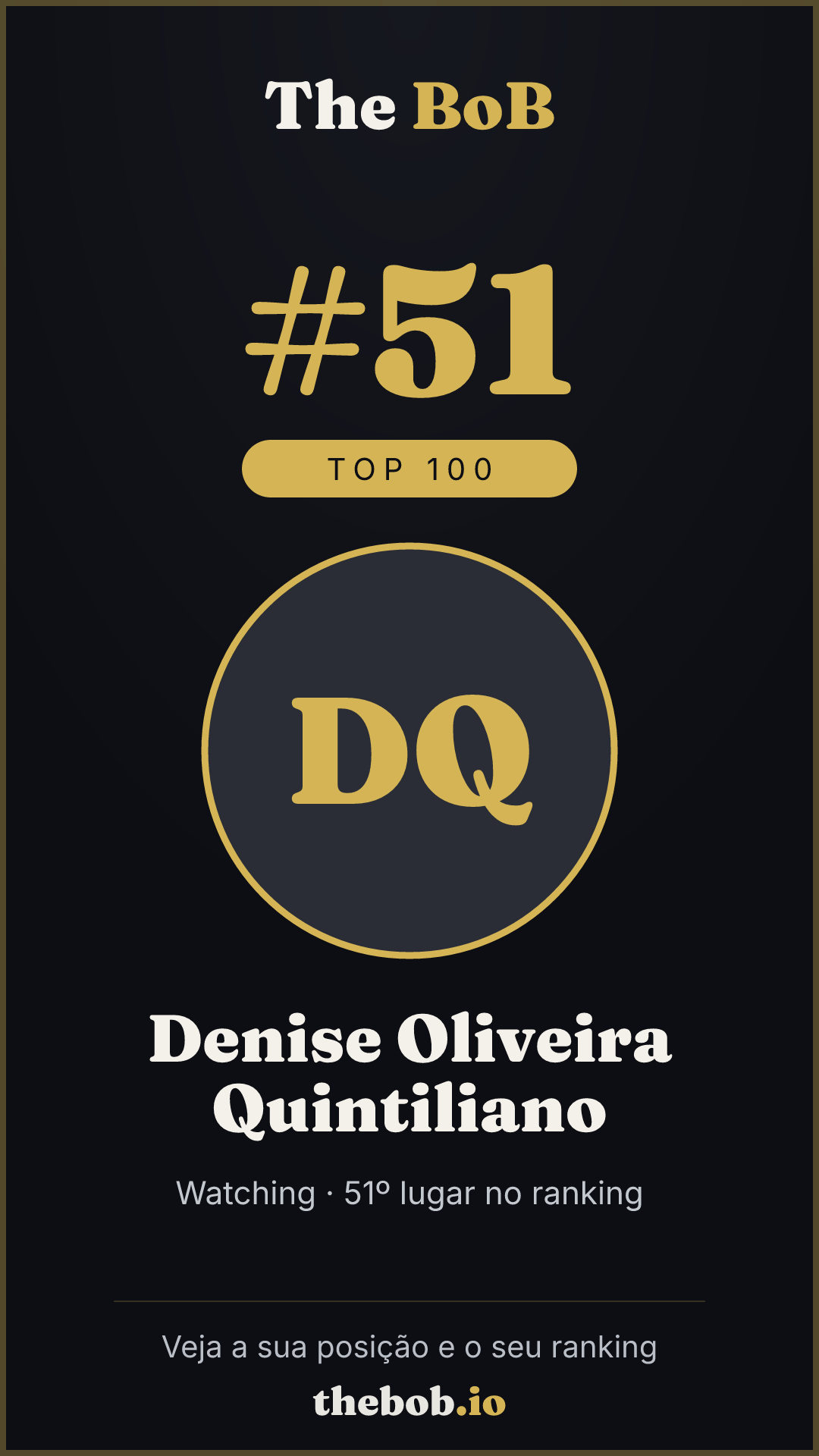 Selo The BoB · Denise Oliveira Quintiliano