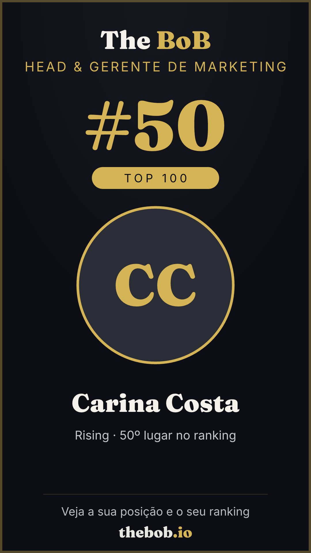 Selo The BoB · Carina Costa