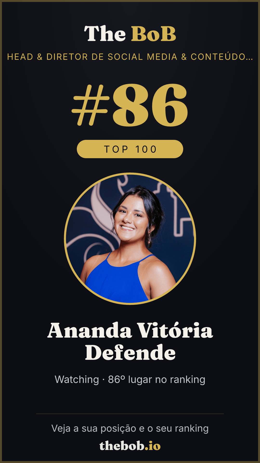 Selo The BoB · Ananda Vitória Defende